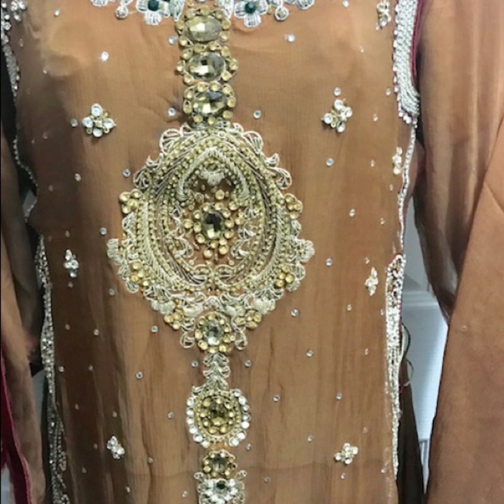 Brown georgette with gold and silver work